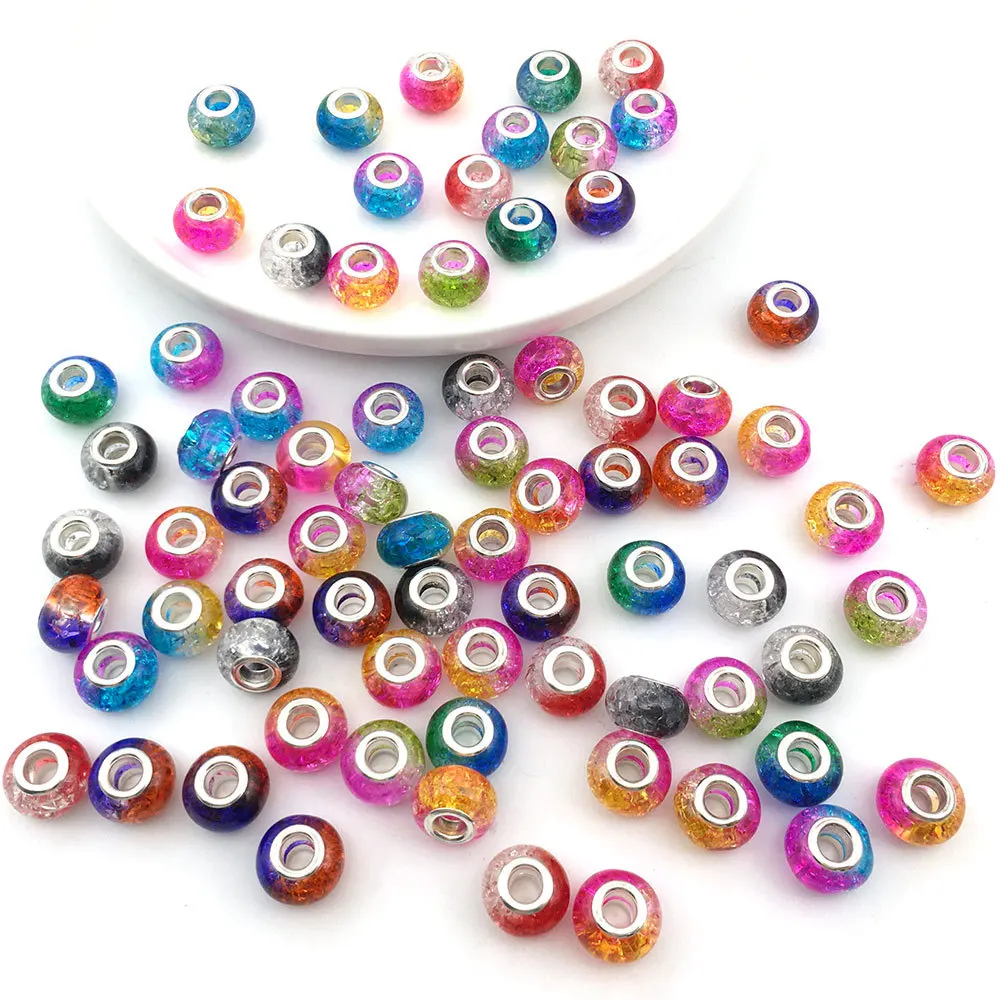 20pcs Colorful Clear Large Hole Loose Spacer Beads Charms Pandora Glass Beads for Jewlery Making DIY Bracelet Necklace