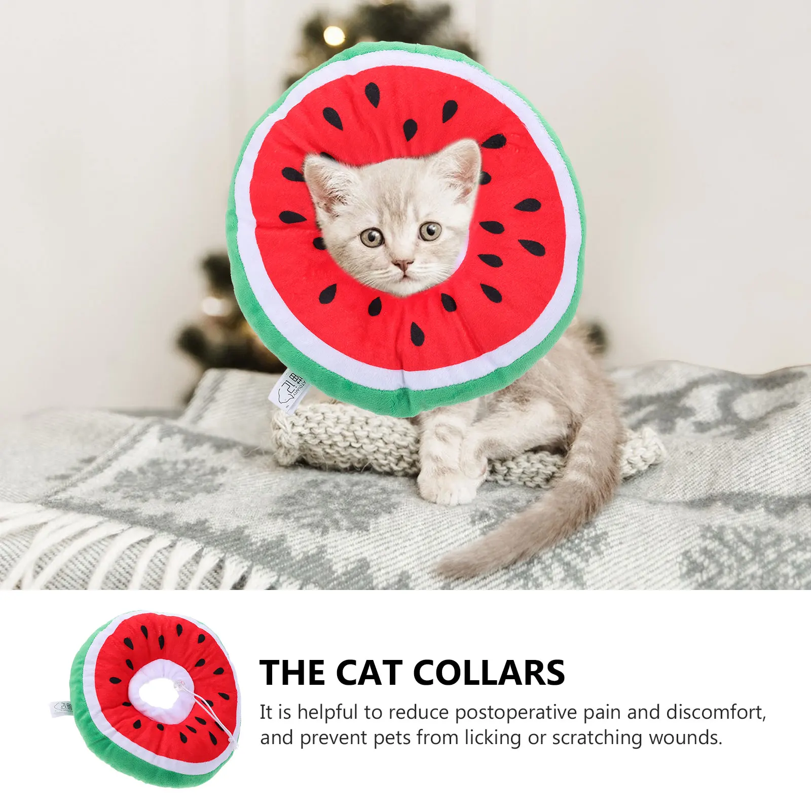 

Anti Licking Cat Protective Cone Recovery Adjustable Watermelon Pattern Cartoon Watermelon Cat Collar Polyester Pet Accessories