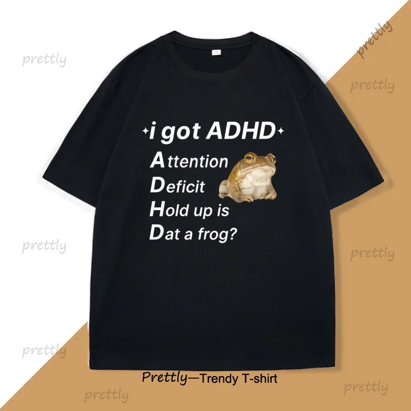 ADHD Frog T-Shirt Funny Autism T Shirt Cotton Short Sleeve Funny T-Shirts Round Neck Tees Soft Printed Tops Streetwear Clothes