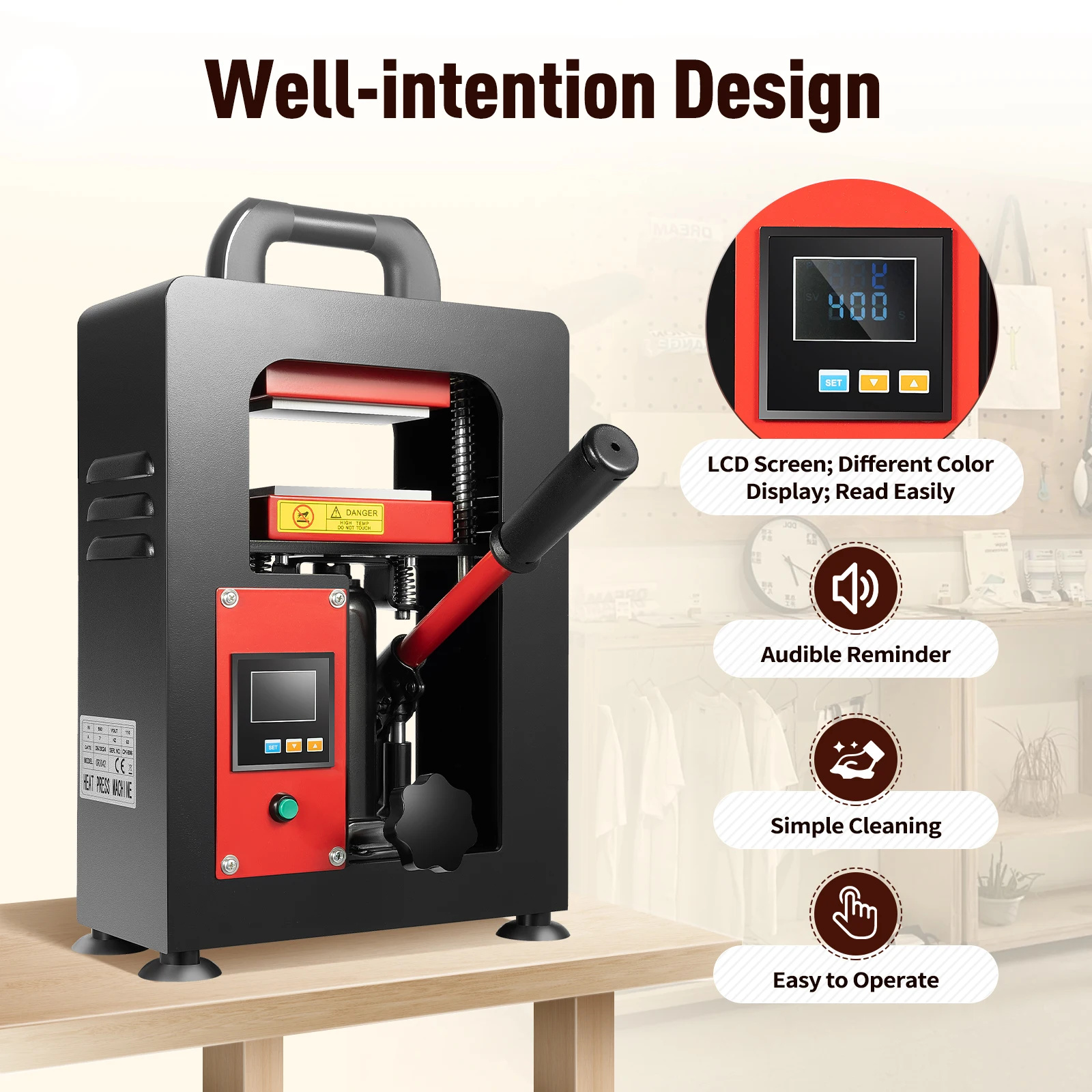 ماكينة ضغط حراري هيدروليكية 1200 وات يدوية 5T ضغط لوحات مزدوجة تسخين 0-400 ℉   للختم الساخن على استخدام أكياس الملابس في المختبر