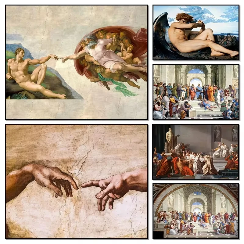 Ölgemälde nach Zahlen: Die Erschaffung Adams von Michelangelo, gefallener Engel, digitales Ölgemälde-Set, rahmenlose Gemälde