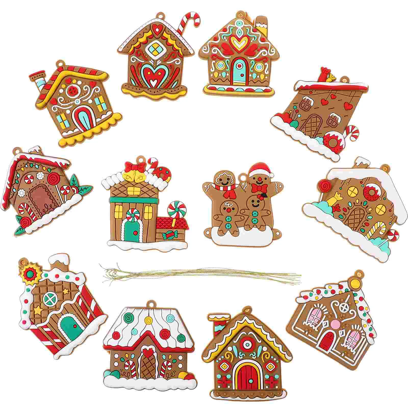 

12 Pcs Gingerbread House Christmas Decorations Log Cabin Pvc Mini Hanging Charms Xmas Party