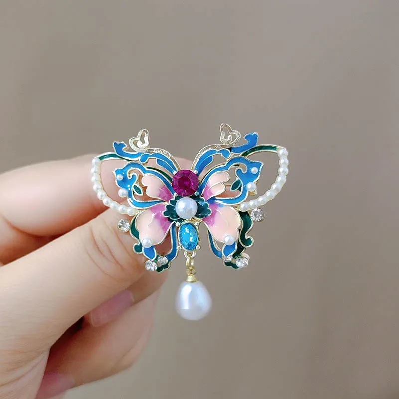 Эмалированная брошь-бабочка, высококачественный жемчужный кулон, брошь-булавка, элегантные женские аксессуары, высококачественные аксессуары