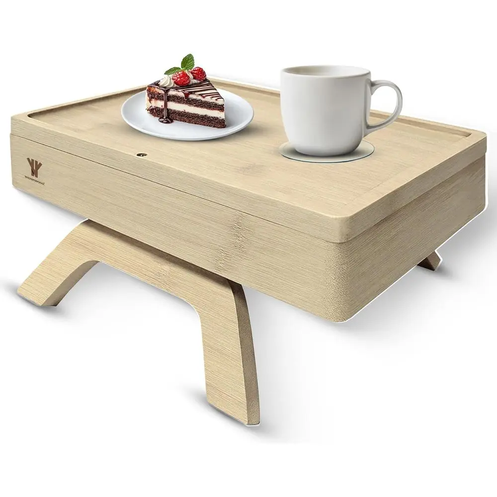 

Bamboo Couch Arm Table, Soa Arm Tray, 360 Rotating Table, Clip On Side Table or Couch, Perect Size or Remotes, Storage and Inclu