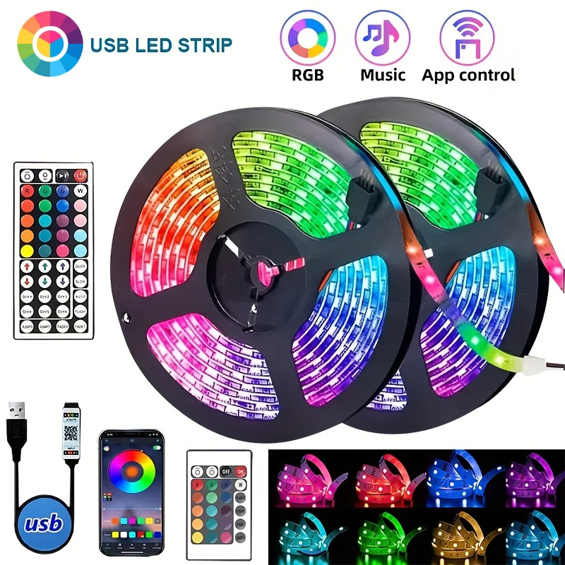 

5V Low Voltage Smart LED Strip Lights RGB Color Changing APP Control Home Decoration TV Party Festival Decoration (With Battery)