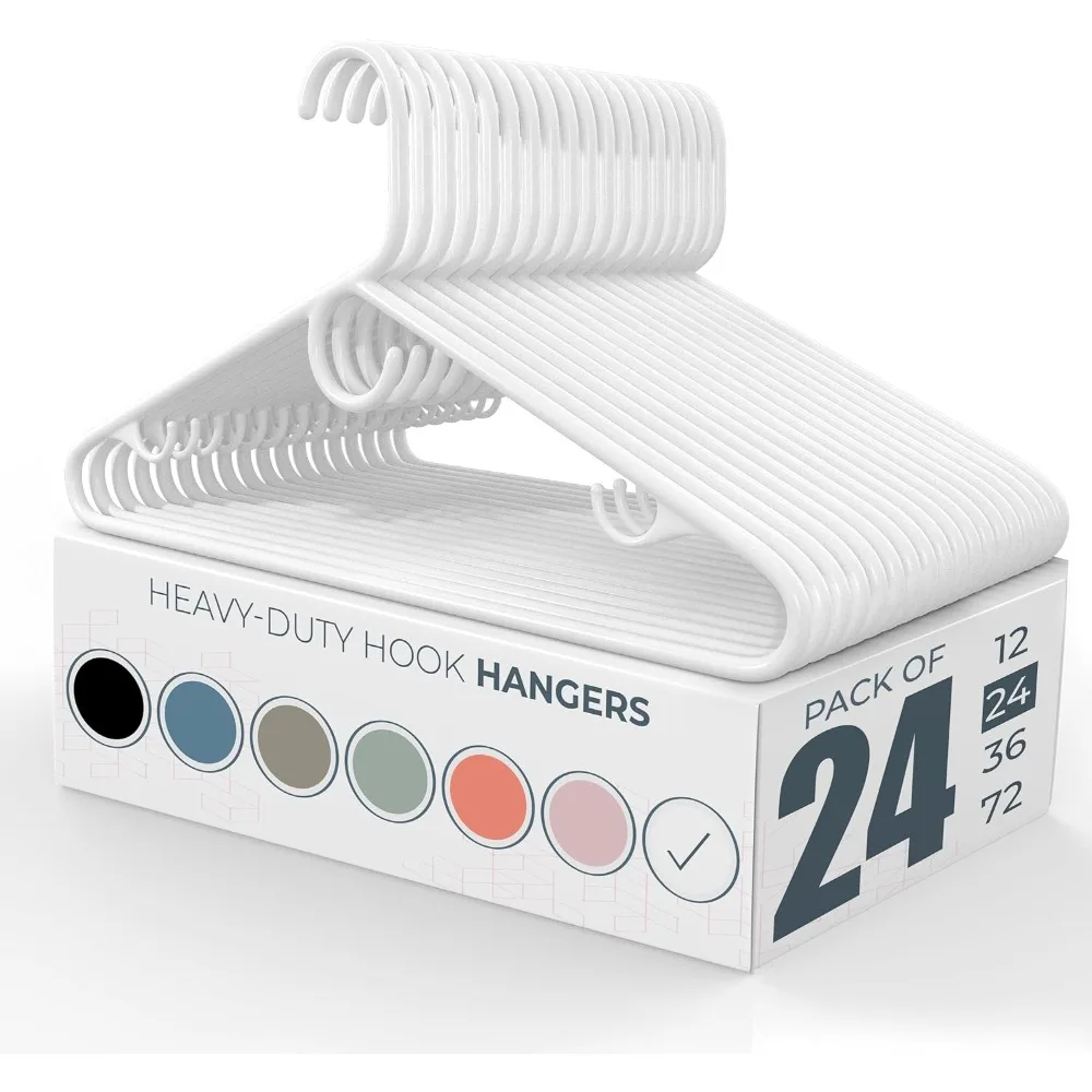 

24pk Heavy Duty Plastic Clothes Hangers Bulk Large Strap Hooks | 20 30 50 100 Pack Available | Strong Plastic Hangers