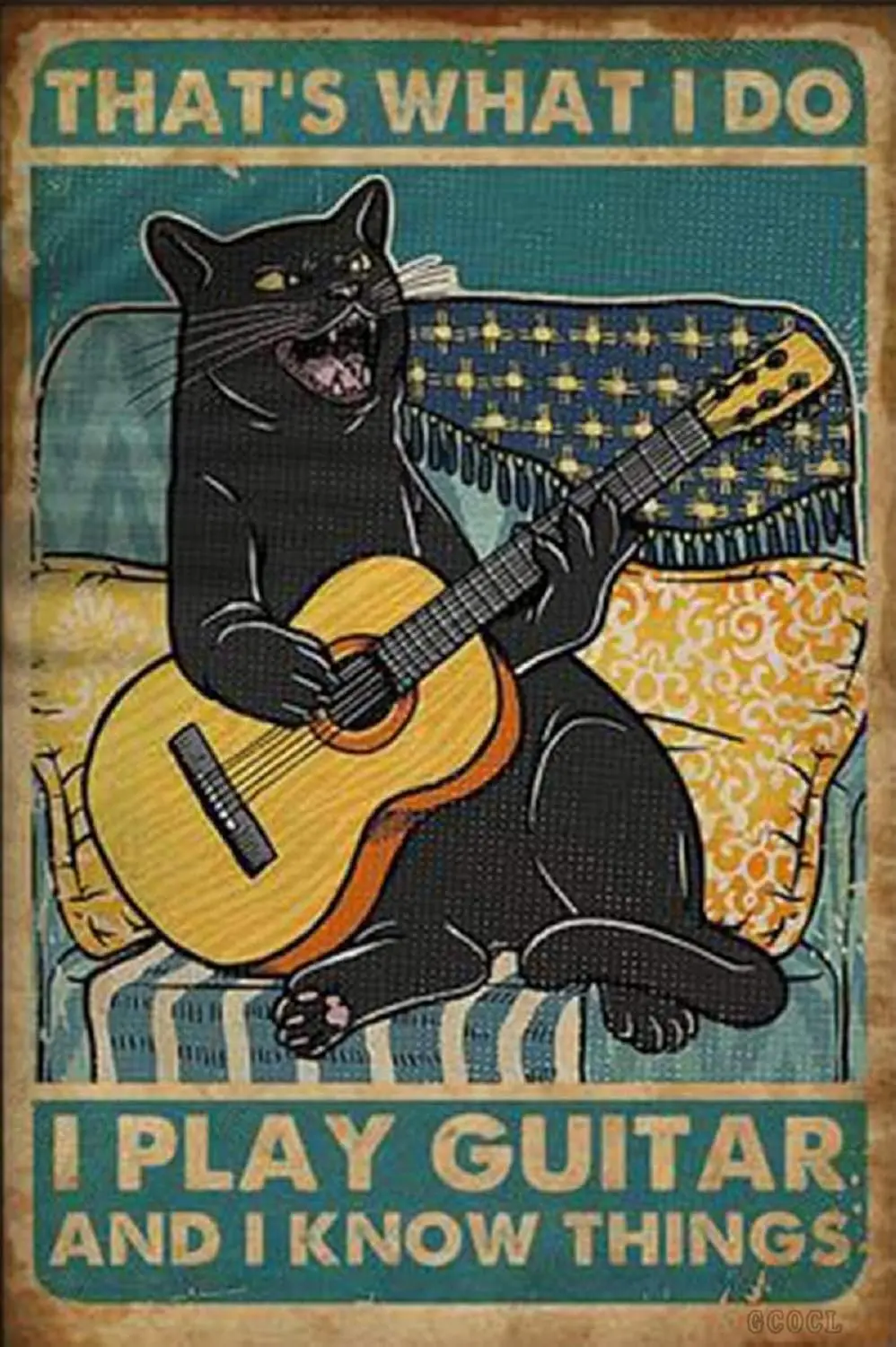 SKDLRZ Black Cat That's What I Do I Play Guitar and I Know Things Metal Tin Sign Wall Art Deco Living Room, Cafe, Bar, Club sign