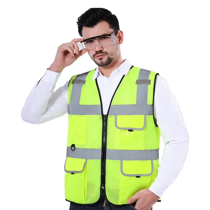 Mens Mesh Safety Work Vest Construction Work Clothes Reflective Orange Vest