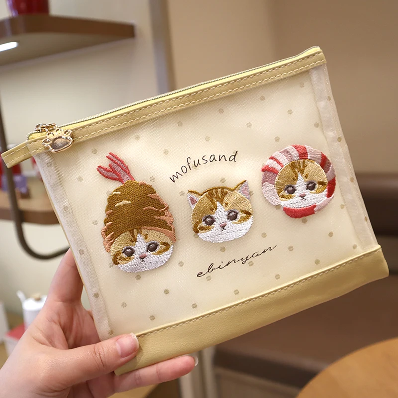 حقيبة تخزين شبكية مطرزة بقطعة قط كرتونية لطيفة على شكل سمكة قرش، حقيبة نقود على شكل قط أرنب، حافظة بطاقات، حقيبة تخزين على ال... #1