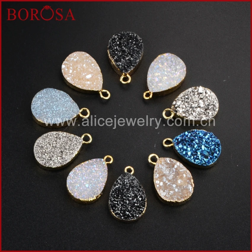 

Teardrop Shape Rainbow Titanium Druzy Charms for Necklace Natural Agate Drusy Beads for Drop Earrings Jewelry Making