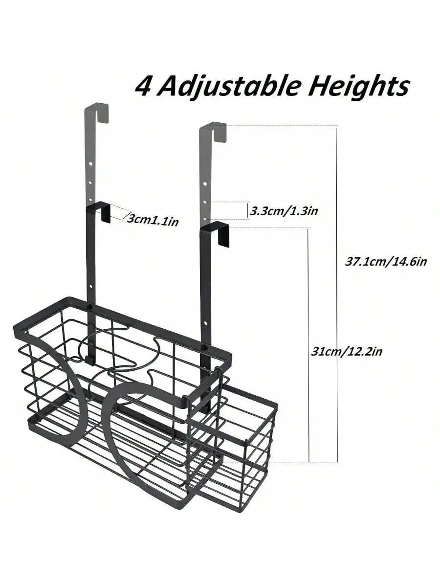 

Black Over-Door Hair Dryer Holder With Adjustable Height And Storage Basket