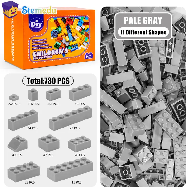 

730 шт. строительные блоки из мелких частиц, смешанные светло-серые кирпичи Multi-Spec для творческих моделей, совместимые объемные детали для взрослых и детей
