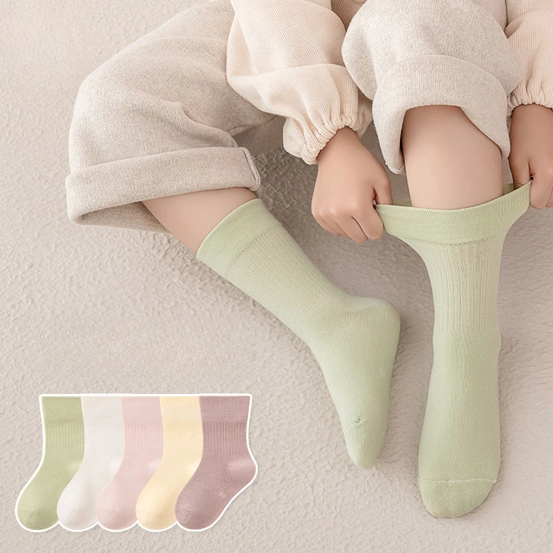 

5 Pairs of Solid Color Children's Sock Boneless Loose Cotton Student Socks Versatile Solid Color Children's Sock Sleep Socks