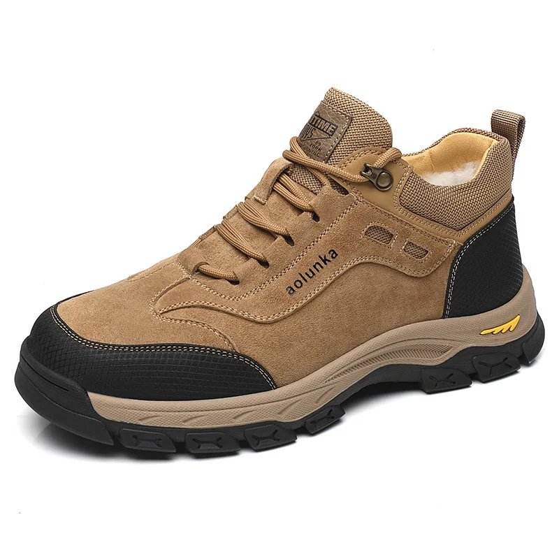 

Top Quality Men's Winter Fur Lined Hiking Boots 2026 Warm Leather Snow Shoes Non-slip Thick Sole Outdoor Workwear Casual Shoes