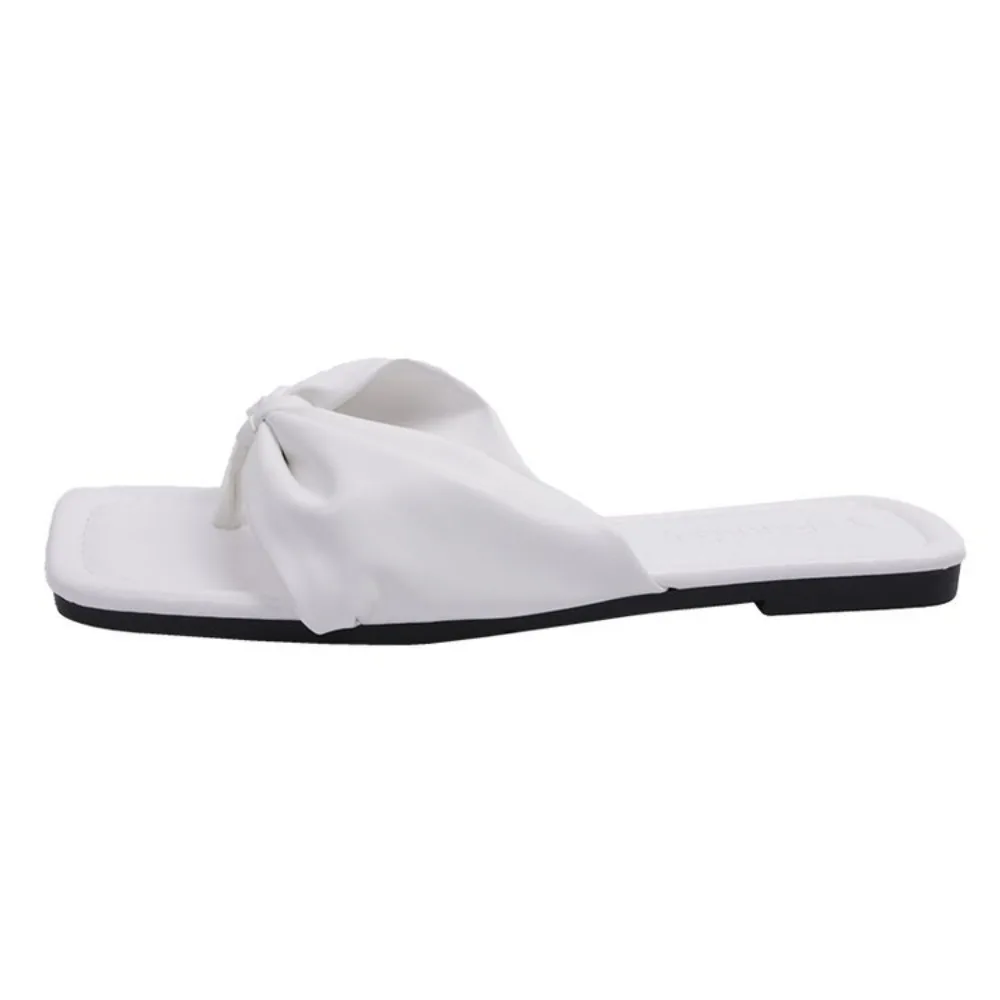 

Light Luxury PU Bow Beachwear Flip Flops Anti Slip Soft Sole Clip Toe Flip Flops Sweet Shoes Flat Slippers Women Summer