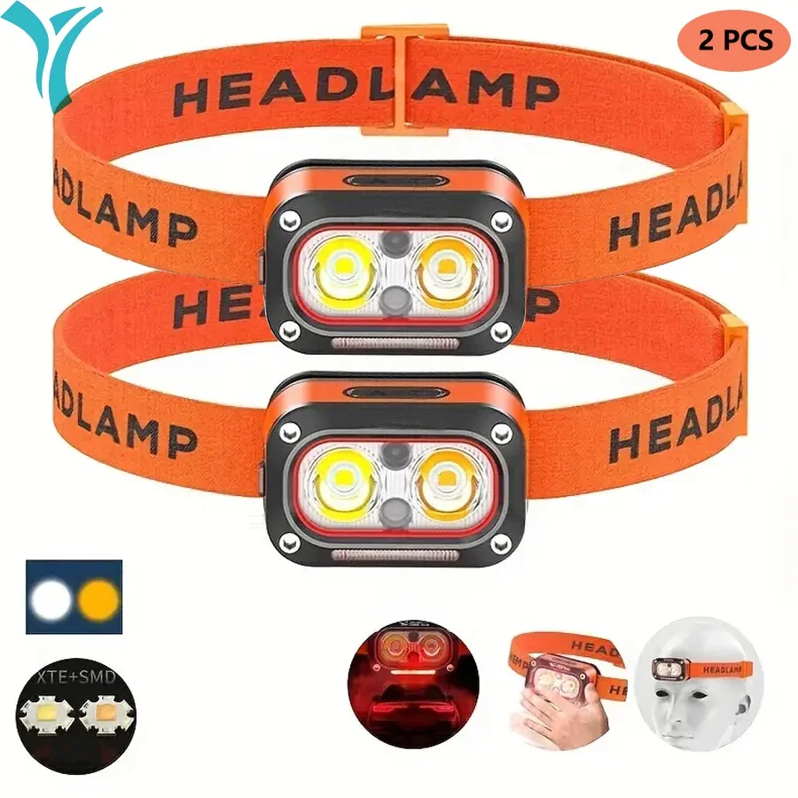 

2PCs LED Headlamp, Multi-mode Induction Headlight, Outdoor Motion Sensor Headlamp, Rechargeable for Running Camping Hiking Etc