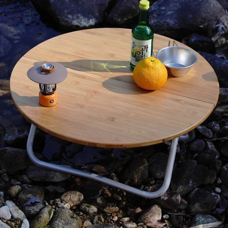 

Outdoor Picnic Barbecue Table Camping Bamboo Tea Table Simple Foldable Small Round Convenient Self Driving Tour