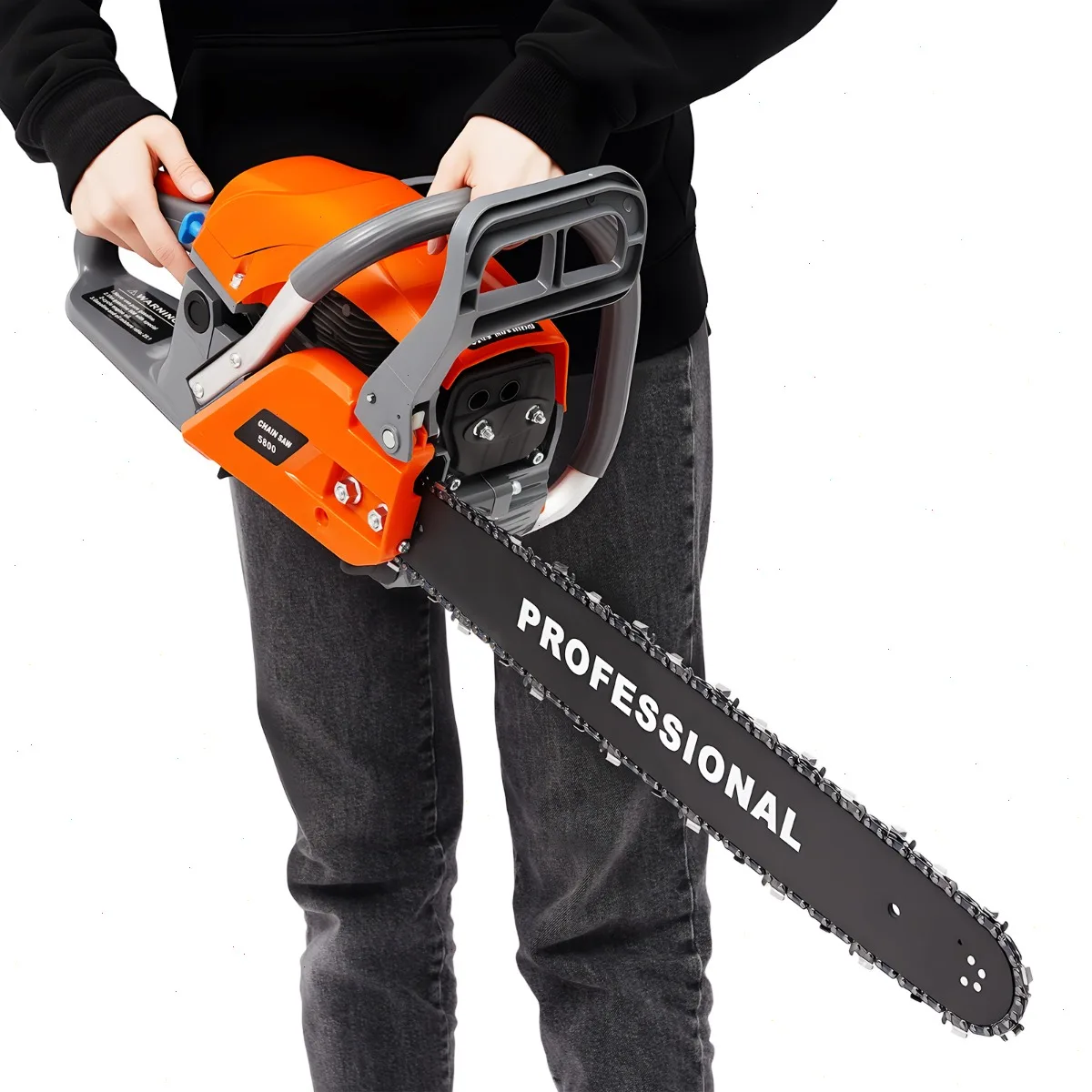 20 inch Gasoline Chainsaw, 58cc Chain Saw, 2-Stroke 2.4kW Engine, Dual Safety Switch, Low Vibration, Auto Oiler, Easy Start, Anti-Kickback, Garden Yard Cutting Tool with Full Accessories