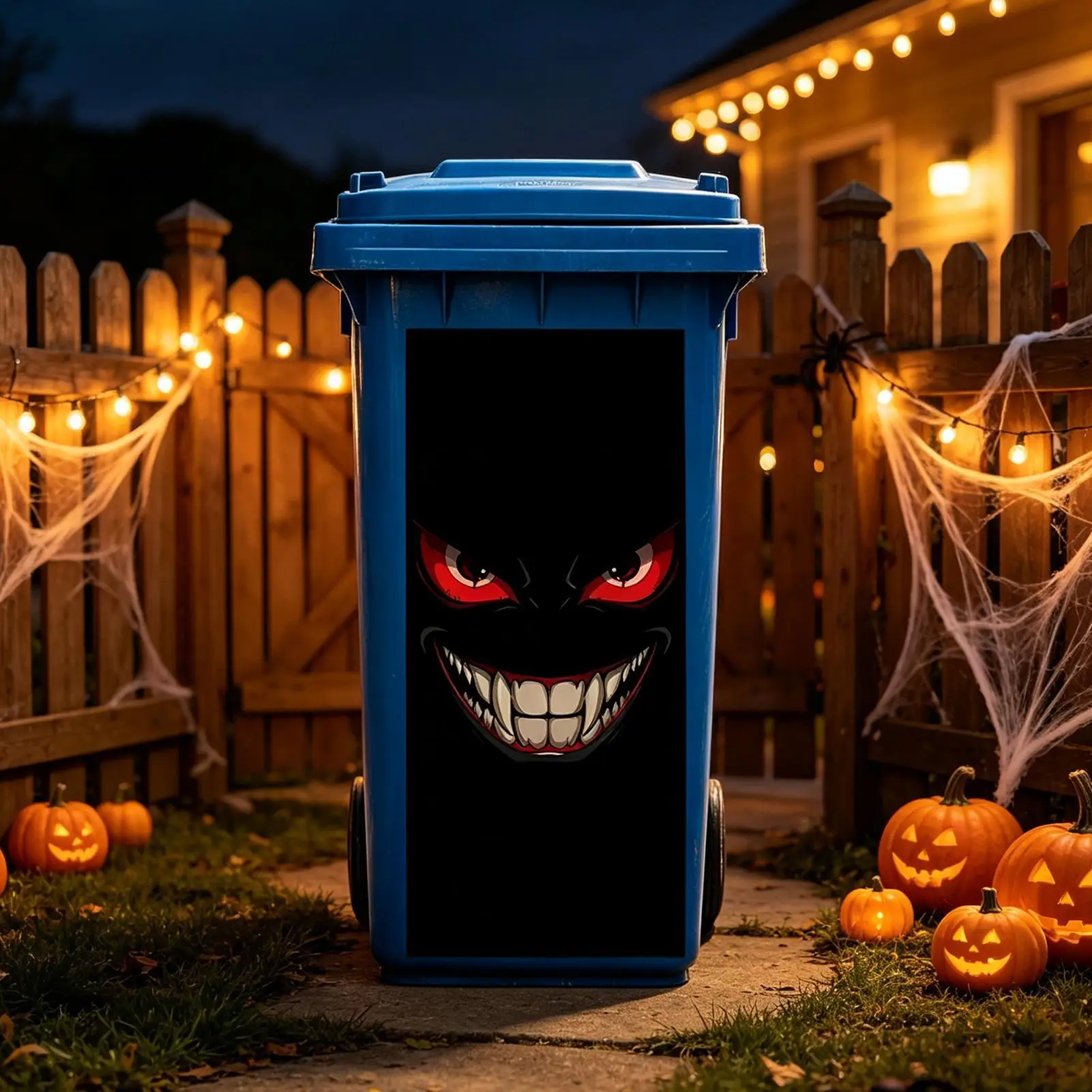Large Garbage Can Decal Scary Waterproof Red-Eyed Adhesive Decal Garbage Can Stickers For Parks Streets Yards Outdoors