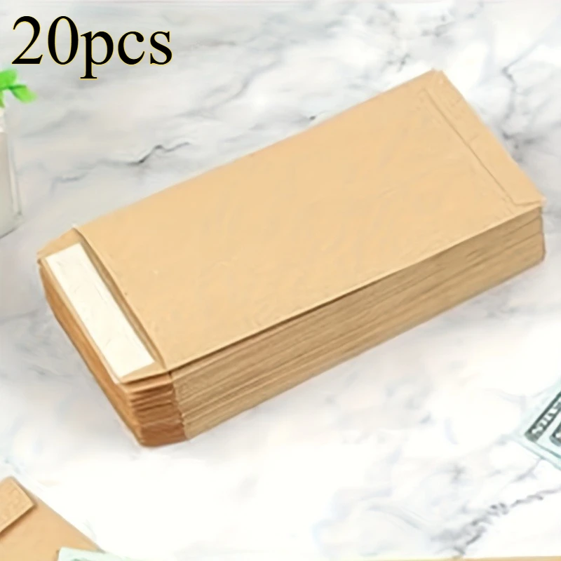 20Pcs Small Kraft Paper Cash Envelopes 6.5×3.2 Inch Self‑adhesive Money Saving Envelope for Cash Coin Check Budget Organizer Sma
