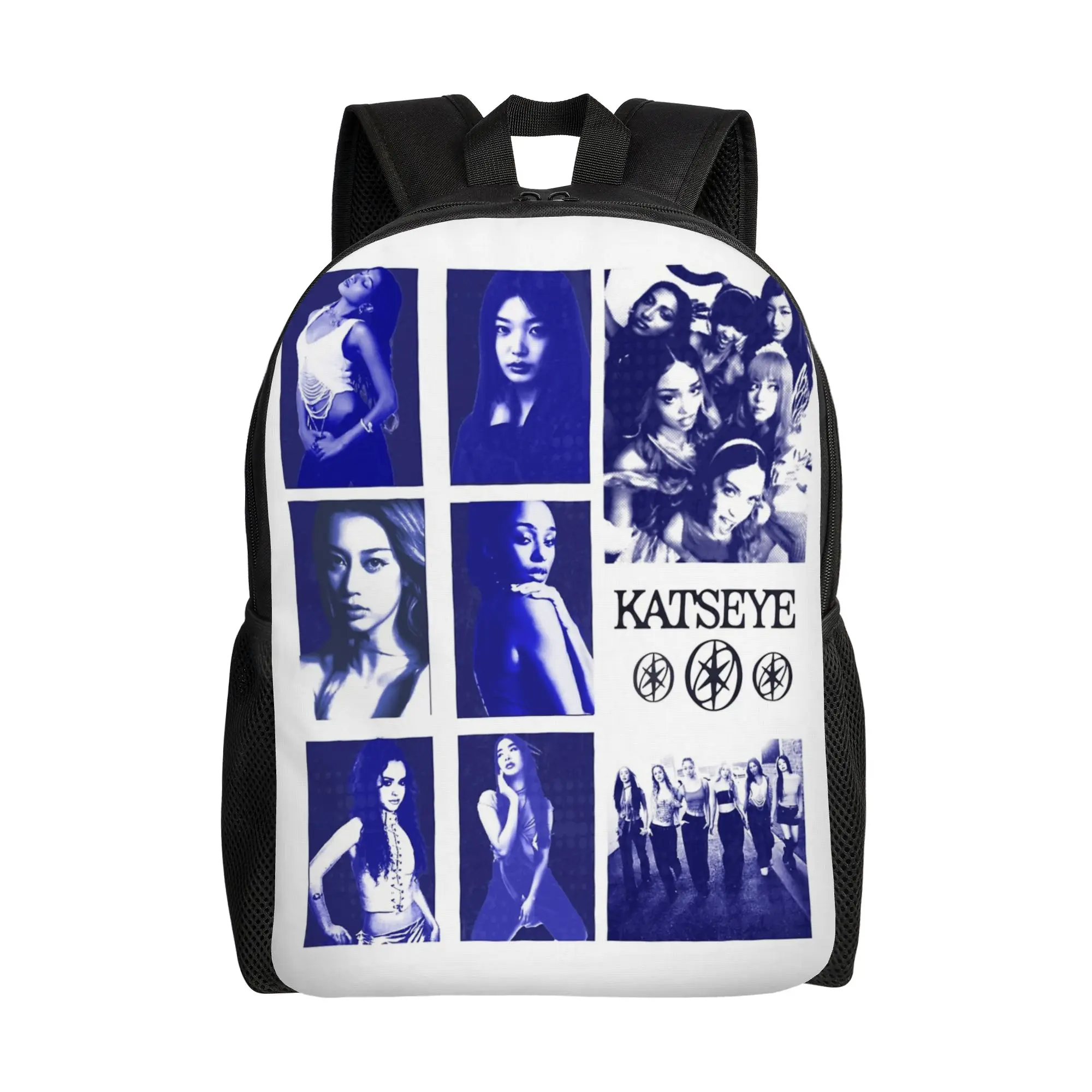 

Синий рюкзак Katseye Poster для мужчин и женщин, модный, для старшей школы, походов, путешествий, повседневный, студенческий, холщовый, с карманом