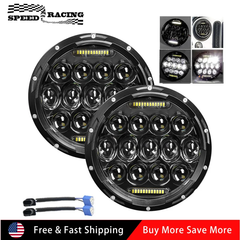 

1 Pair 7 Inch Round LED Headlights Halo Angle Eyes For 1983-1991 Land Rover 90 110 Defender 200 300 Tdi Td5 Tdci Black