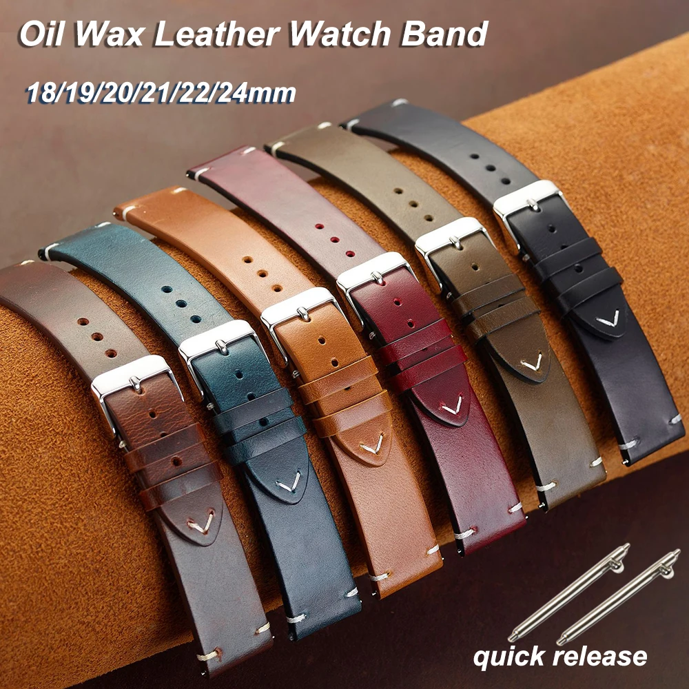 Ultra-thin Wristband 18/19/20/21/22/24mm Stitching Cowhide Strap for Omega for Seiko Italian Vintage Oil Wax Leather Watch Band