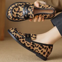 Women's cow leather horsehair patchwork slip-on flats loafers high quality soft comfortable casual moccasins daily shoes woman