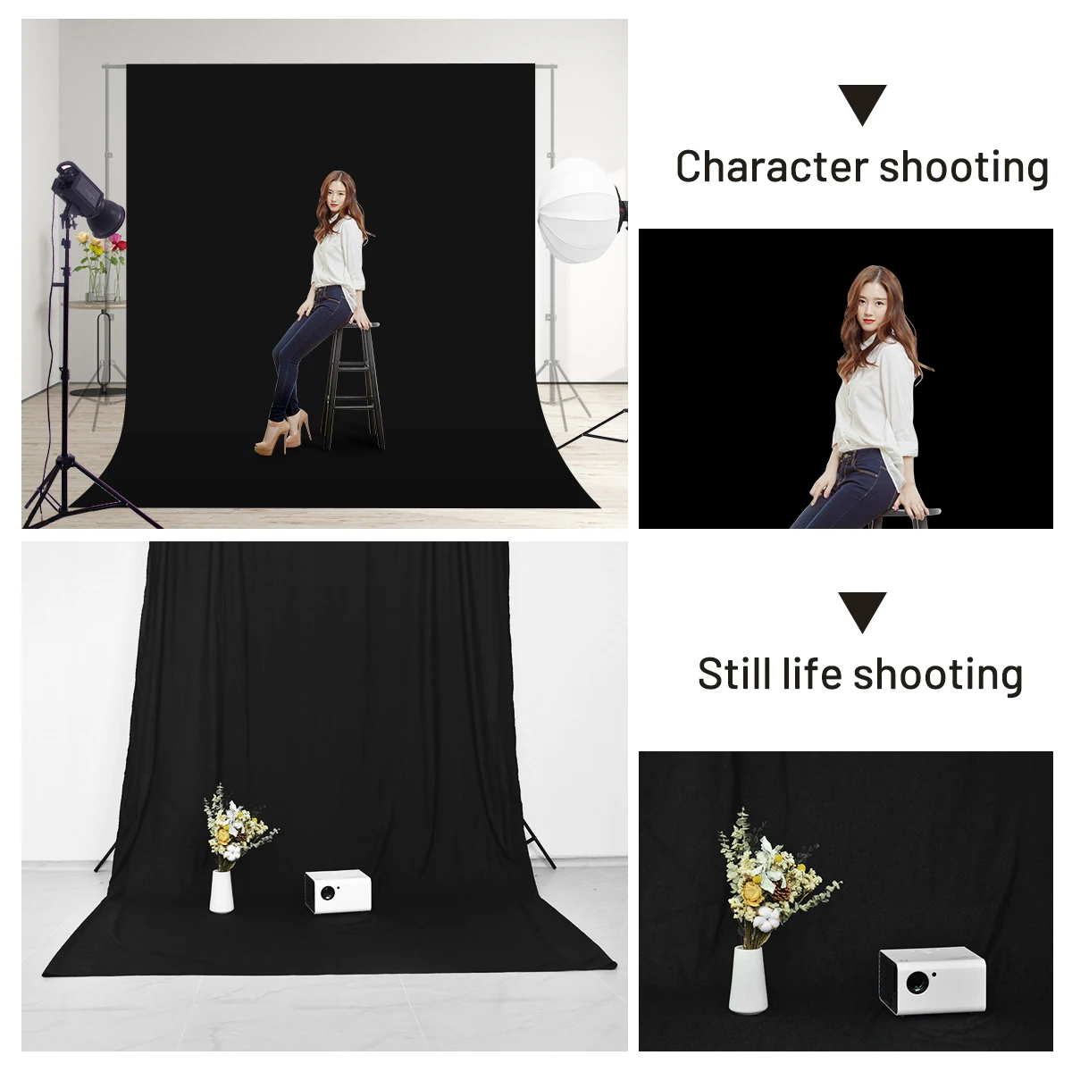 GAINVANE Black Screen Photography Background Backdrop Cloth Wall Mounted Muslin Cotton Fabric Chroma key For Photo Studio Video