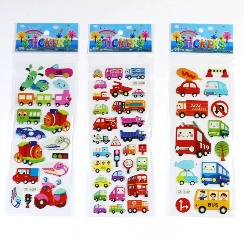 6 個漫画消防士車のステッカー子供のための教育装飾日記ノートブックラベルおもちゃ黄色建設車両トラックステッカー