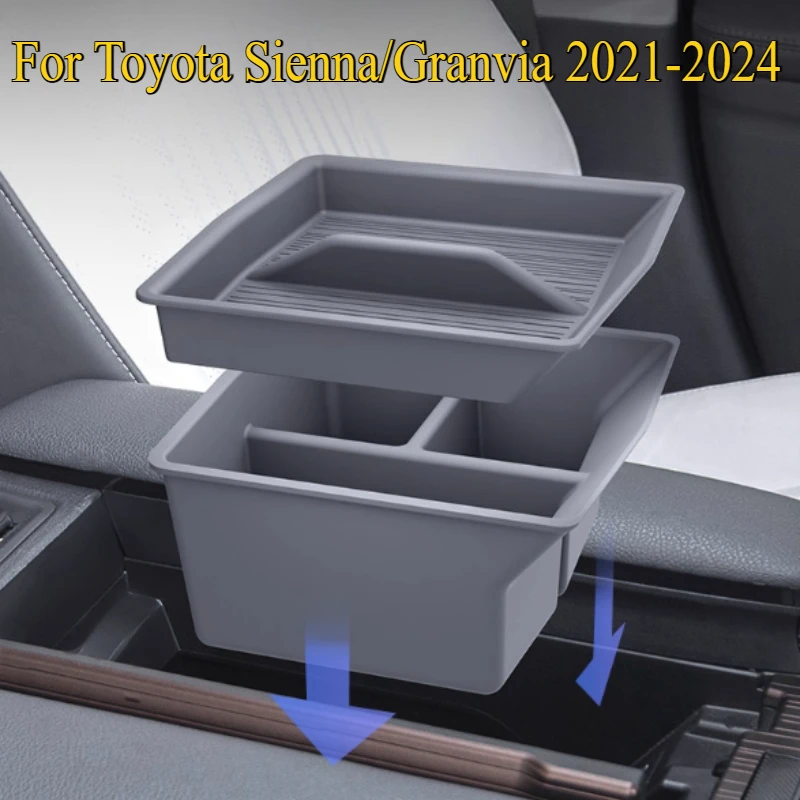 

For Toyota Sienna/Granvia 2021-2024: Silicone Console Organizer - Double Layer Storage Box w/Dust-Proof Lid