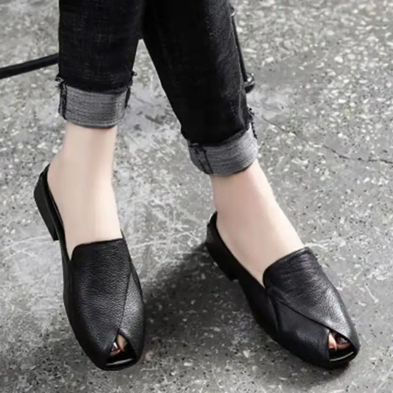 2022 Summer New 4cm Thick Heel Half Slippers Women Wear Fashion Flip Flop Leather Slippers Mueller Party Slippers