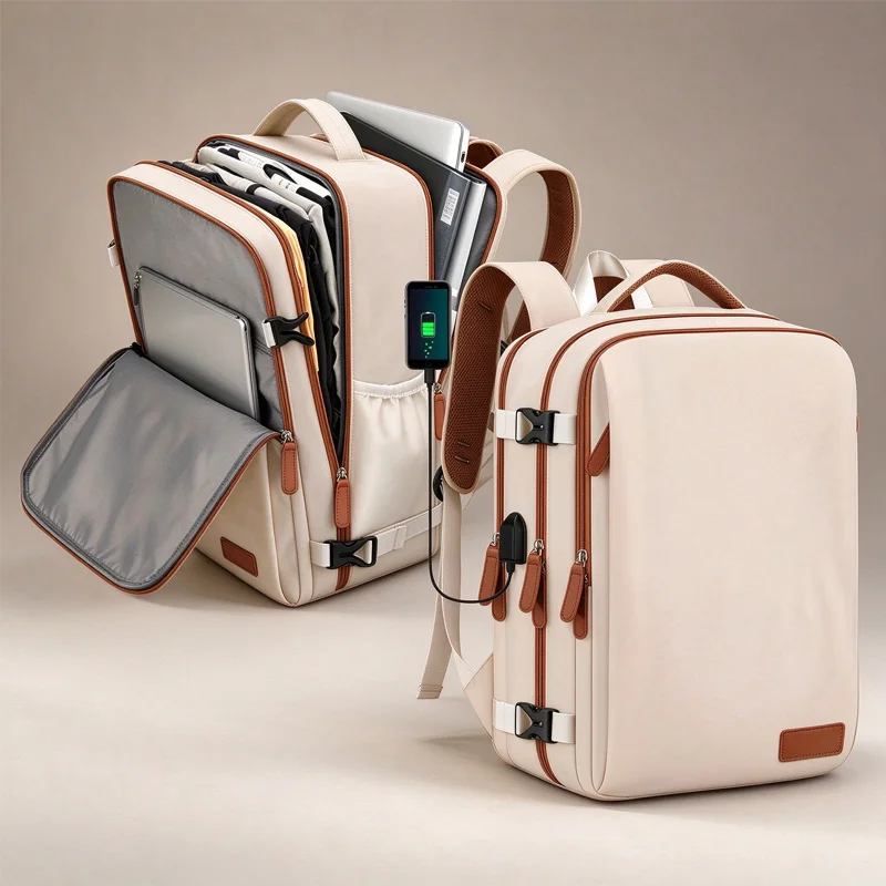 Large Capacity Travel Backpack with USB Charging Port，Waterproof Weekender Bag, Dry Wet Separation Carry On Backpack for Busines