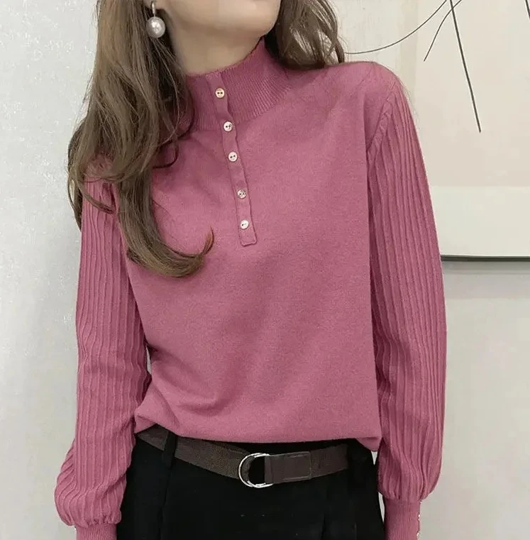 

Loose Women's Knitted Sweater Half High Collar Long Sleeve Autumn Winter New Style Inner Wear Casual Fashion Base Layer Top