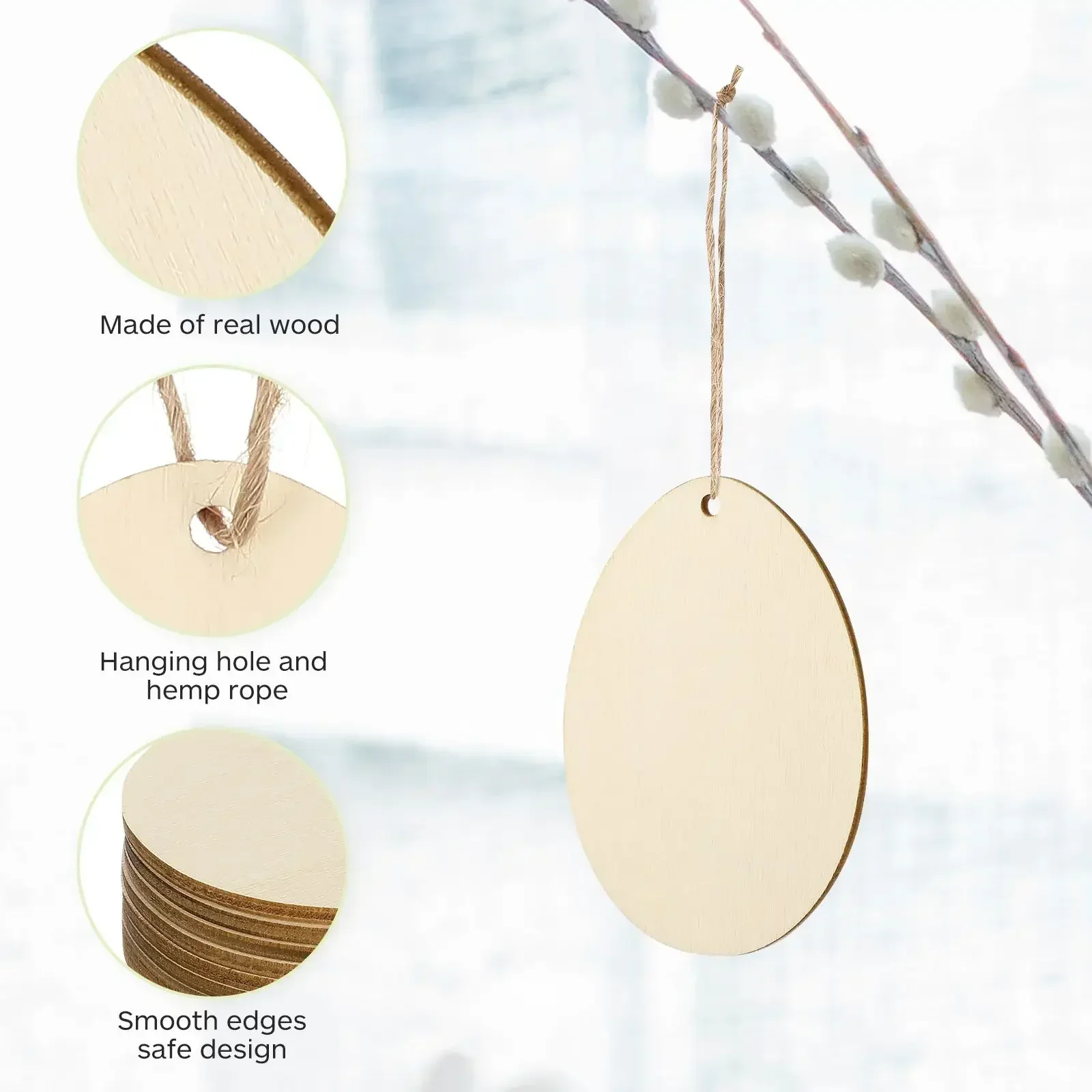 24 pcs 2026 new model advanced unpainted wooden easter egg pendant hanging ornaments for spring tree tag decorations