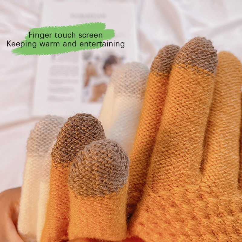 1Pair Women Touch Screen Winter Gloves Autumn Winter Warm Thick Gloves Skiing Gloves Casual Windproof Glove Girls Accessories