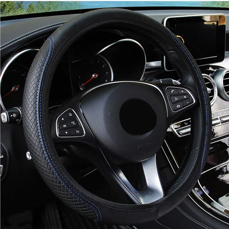 Four Seasons Universal Car Steering Wheel Protection Cover Non Slip Sweat Absorbent Fiber Leather Handle Cover Auto Accessories