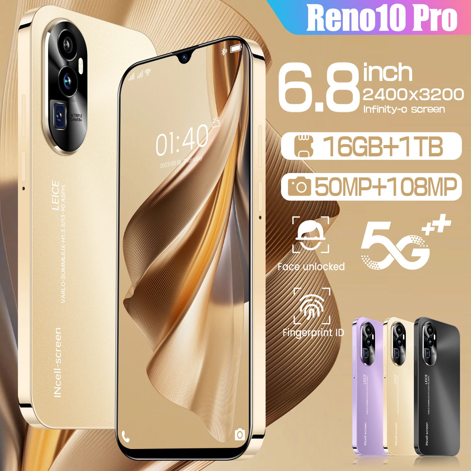 Global Version Reno10 Pro Smartphone 5G 6.8 Inch Qualcomm 8 Gen 2 50+108MP Camera 6800Mah Android Mobile Phone Unlocked Celular