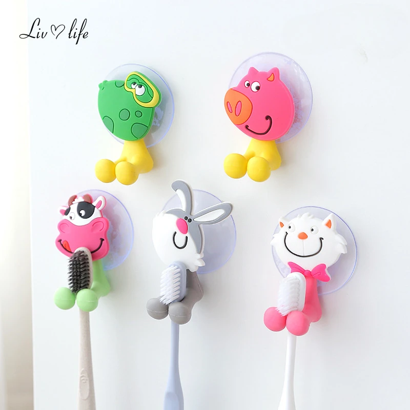 Suction Cup Cartoon Animal Toothbrush Holder Wall Mounted Antibacterial Tooth brush Storage Rack  Bathroom Organizer