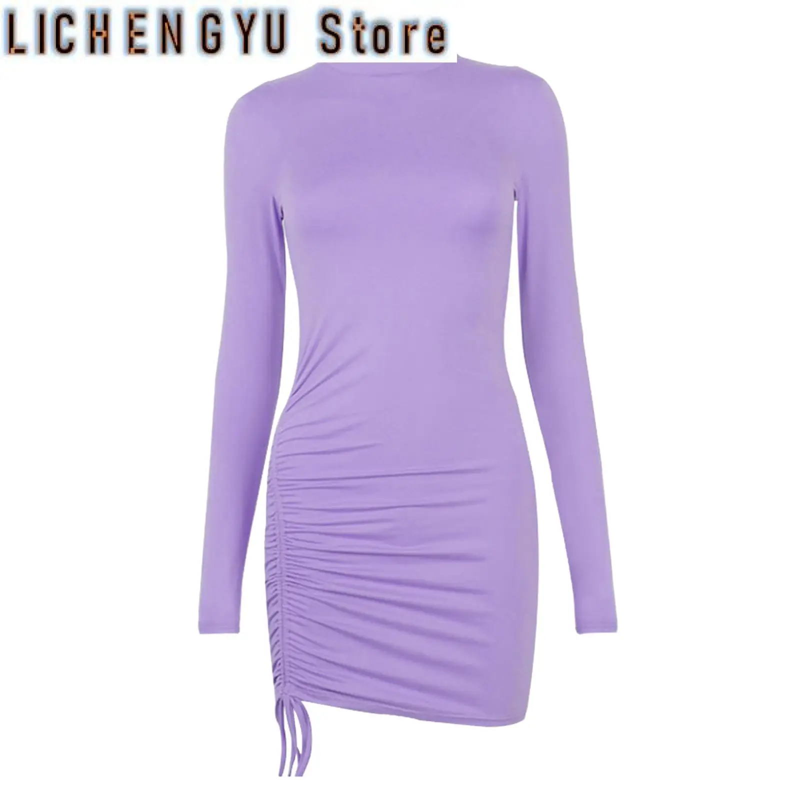 Female Dresses Outfits Women'S Dress Long Sleeve Solid Color Drawstring O-Neck Tight-Fitting Vestidos De Fiesta Elegantes
