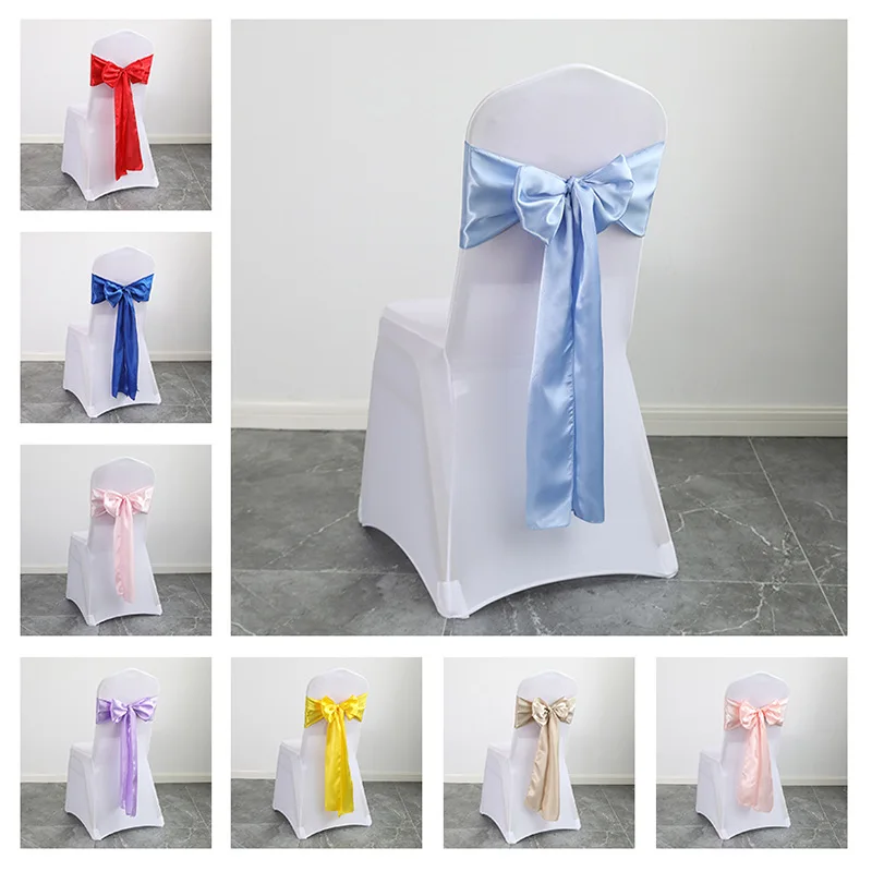 30/50pcs Wedding Decoration Chair Satin Sash Colour Design Bow Tie For Dining Birthday Party Hotel Show Shiny Look Luxury