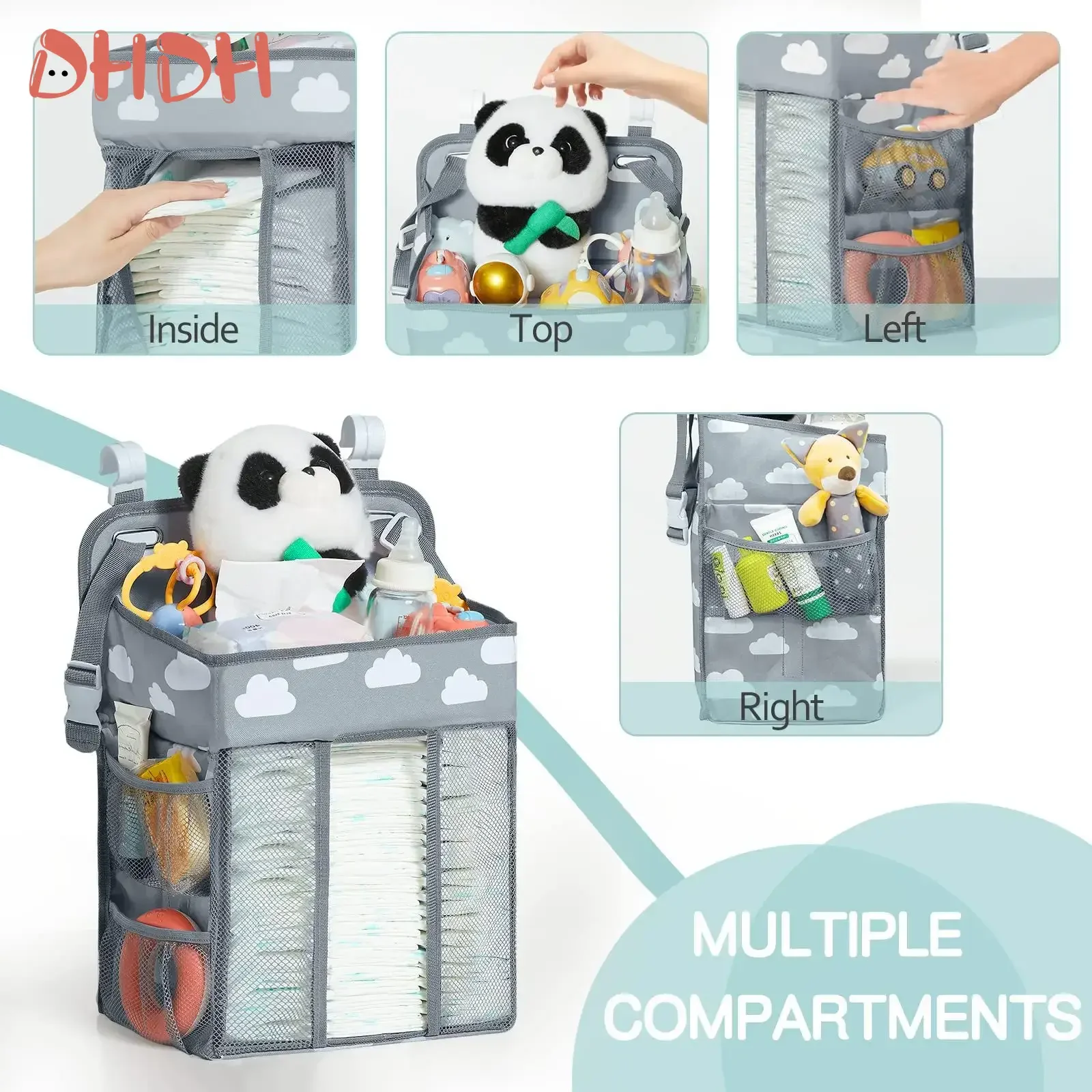 

Baby Large Capacity Diaper Storage Bag Bedside Hanging Organizer Multi-Purpose Baby Bed Essentials Holder