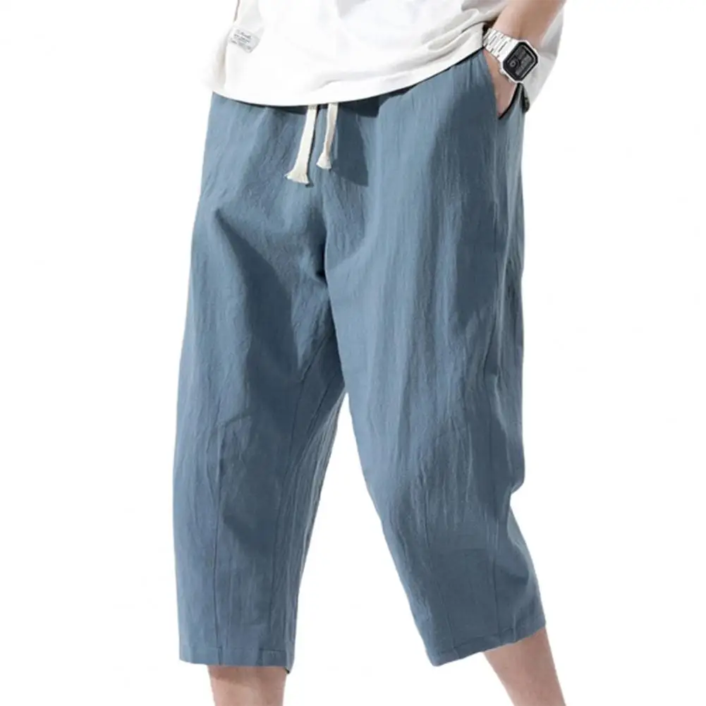 

Summer Men's Calf-Length Pants Solid Chinese Style Casual Pants Loose Jogger Sweatpants Hip Hop Streetwear Man Trousers