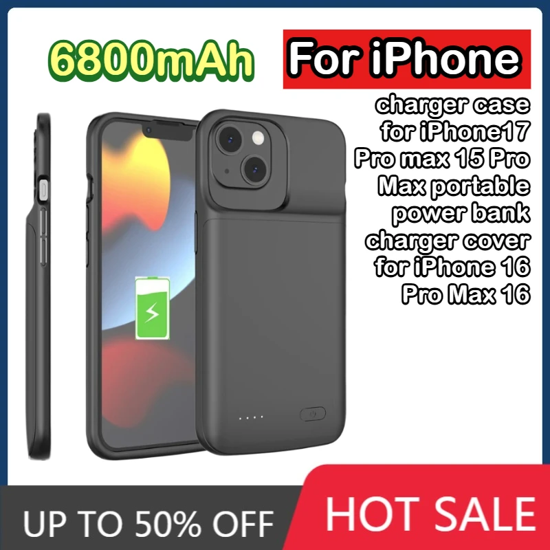 

6800mAh Battery charger case for iPhone17 Pro max 15 Pro Max portable power bank charger cover for iPhone 16 Pro Max 16