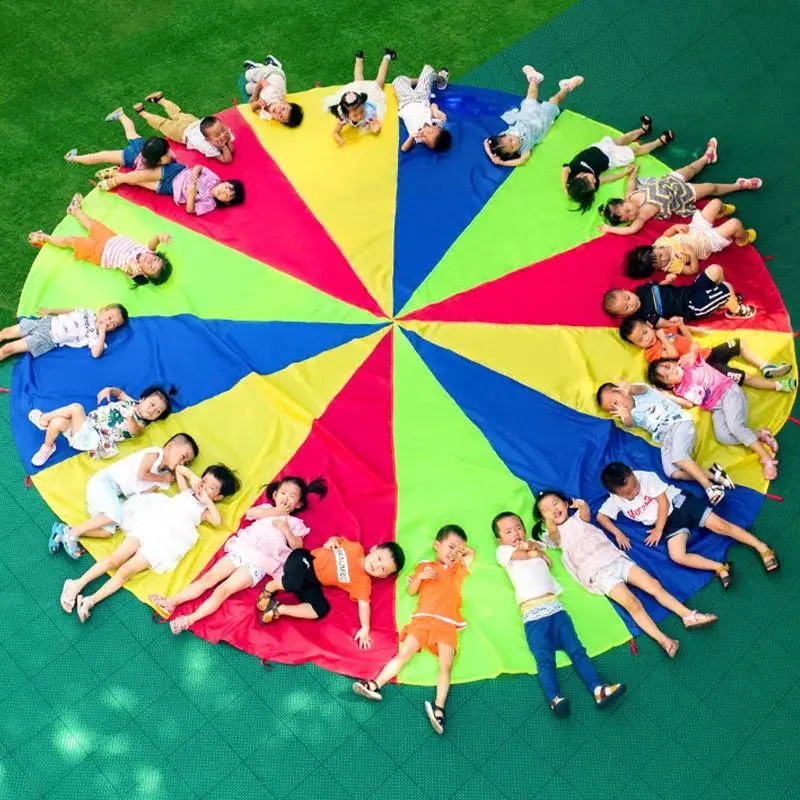 2M Diameter Children's Outdoor Team Game Prop Rainbow Parachute Toy Jumping Bag Bouncing Floor Mat School Multiplayer Game