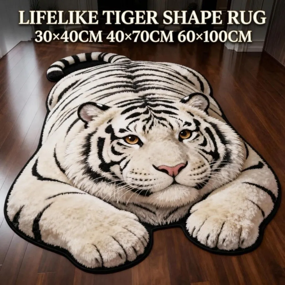Tiger Shape Optical Illusion Doormat Multiple Sizes Non-slip Bedside Rug Water-absorbing Crystal Velvet Bedroom Floor Mat