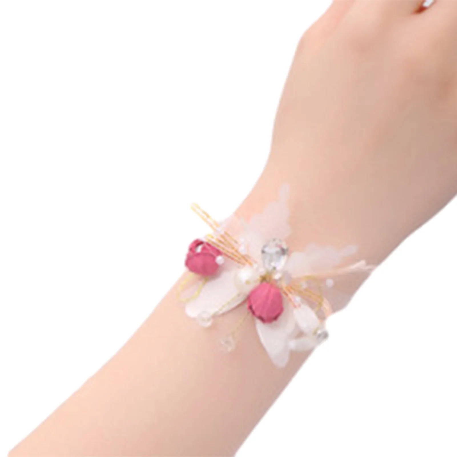 Wedding Bride Wrist Corsage Decorative Pearl Butterfly Bridesmaid Hand Flower Elegant Wedding Accessorie