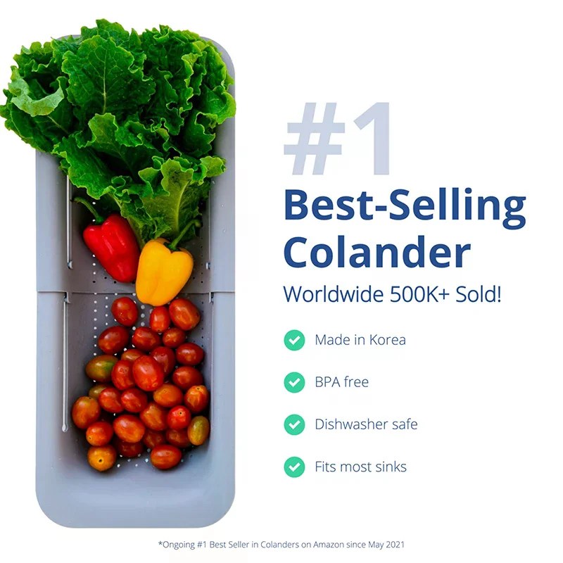 

Over The Sink Colander Strainer Basket Wash Vegetables And Fruits Drain Cooked Pasta And Dry Dishes Extendable Home Kitchen