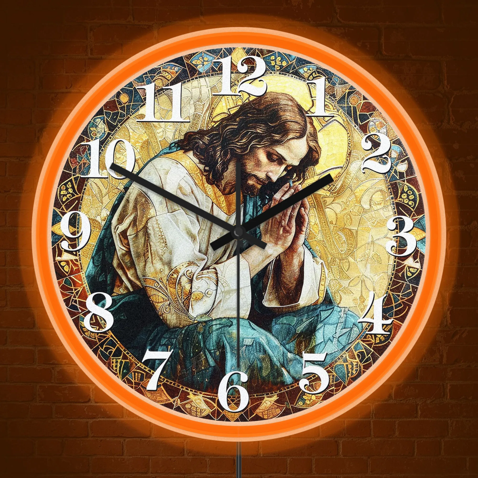 Retro Praying Jesus Silent Non Ticking Wall Clock For Prayer Room Church Chapel Christian Faith Artwork Wall Clock Baptism Gift