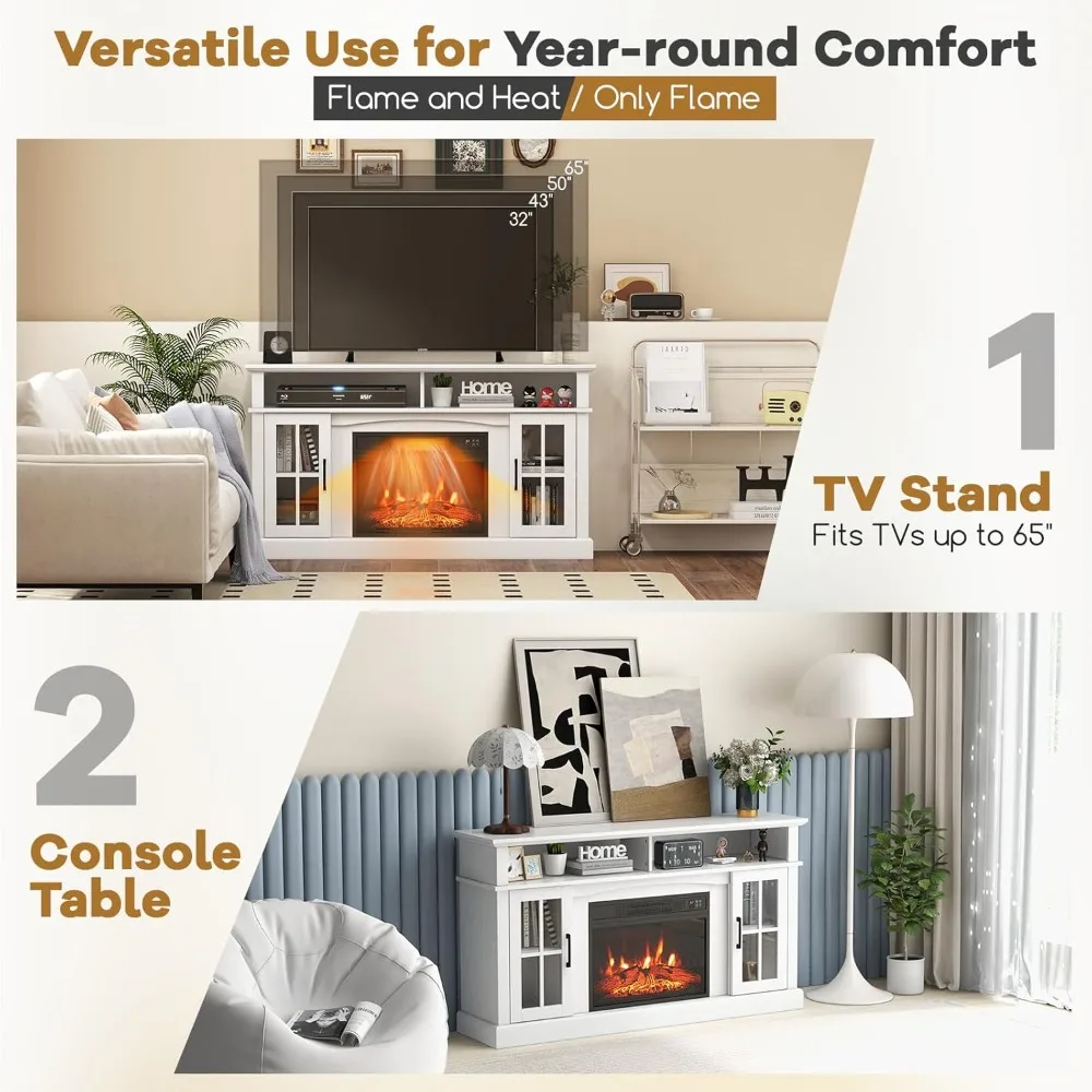 65 TV Electric Fireplace Media Stand with 23 Insert, 3-Level Flames, Entertainment Center